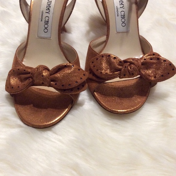 JIMMY CHOO Orange Metallic Leather SHOES size 37.5 - Picture 5 of 8